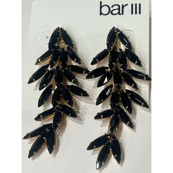 Bar III Black & Gold Leaf Drop Earrings With Stud Back - Picture 9 of 13